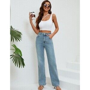 NWT Etello High Waist Relaxed Straight Leg Jeans Medium Wash- Size 6